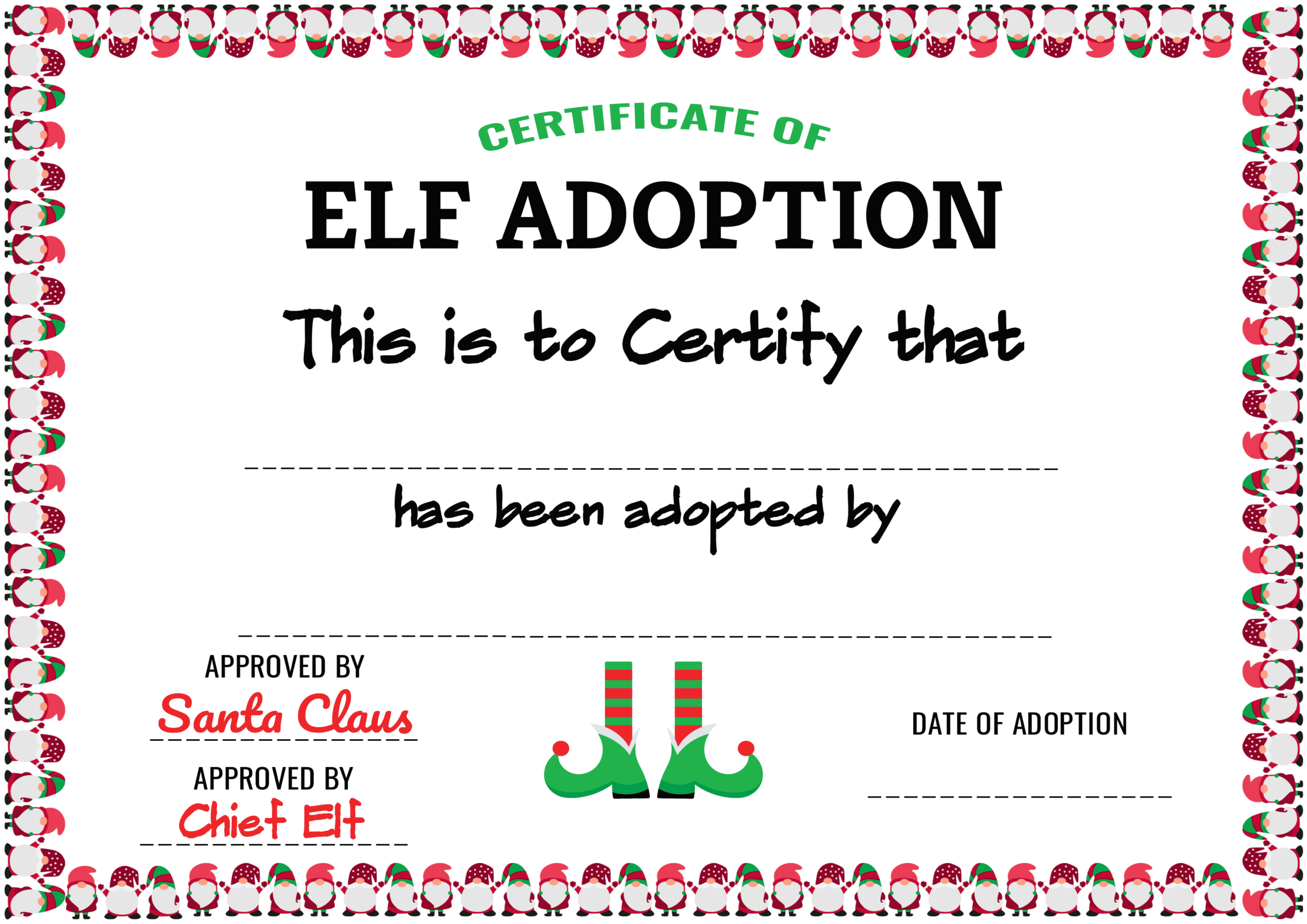 Free Elf Adoption Certificate PNG Printable