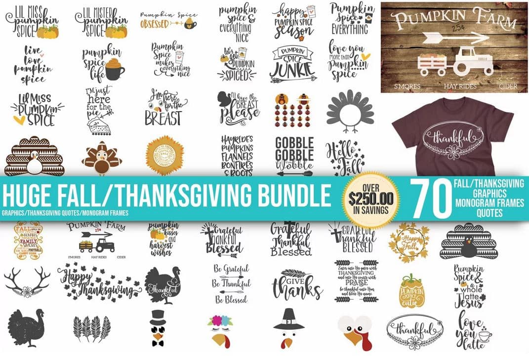 This massive bundle of Fall and Thanksgiving designs is too good to pass by. With 48 designs included, there's something here for everyone